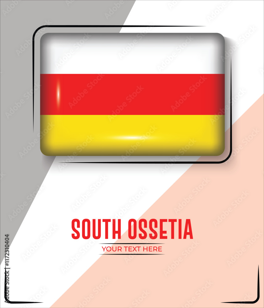 Flag of South Ossetia isolated on White background with Text. Banner, Poster, vector, template, Mockup, Background, Social Media, Post, 3D.