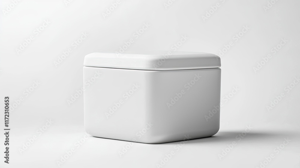 A simple white square container with a lid, ideal for storage or organization. A simple white square container with a lid, ideal for storage or organization.