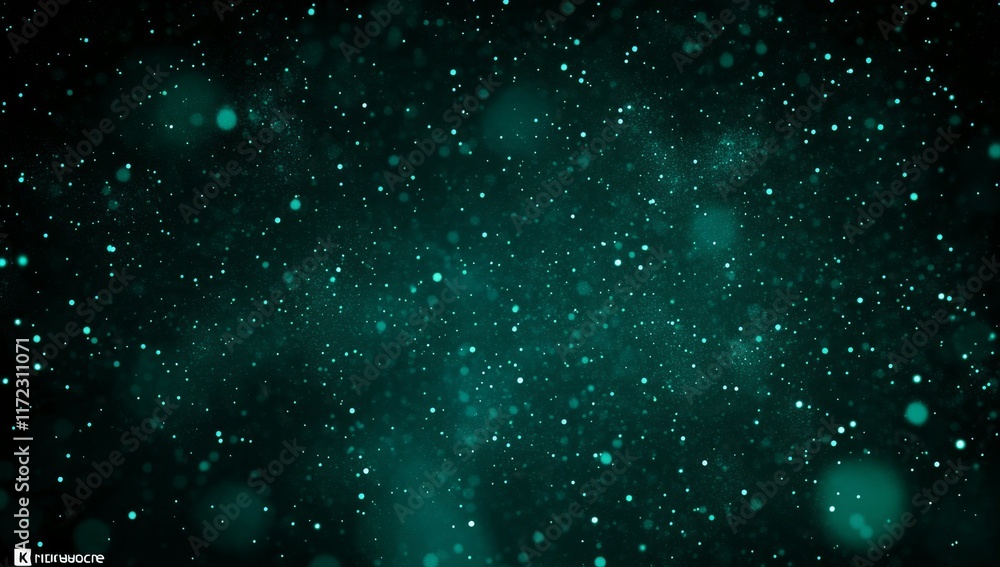Fototapeta premium Teal dust particles floating in dark space.