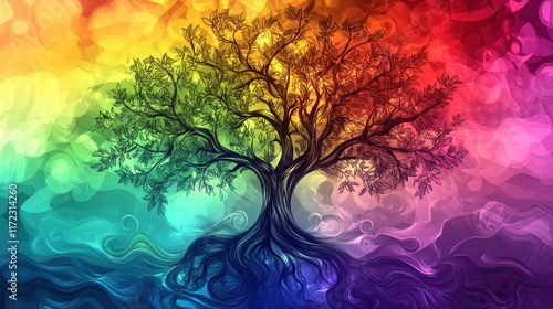 Abstract Tree of Life in a Vibrant Color Palette