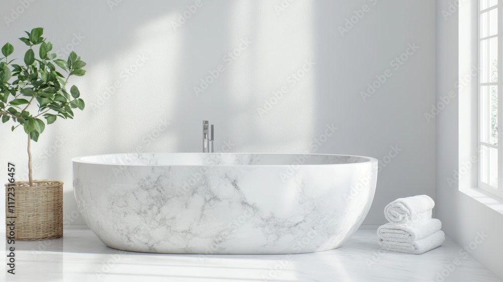 Fototapeta premium Serene Marble Freestanding Tub in Modern Bathroom 