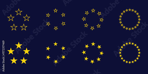 Stars in circle icons, stars in a round circular illustration. Star circles icon. European union flag symbol.