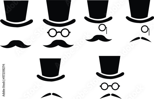 Sombrero and mustache silhouette Icon, Black silhouette of a traditional sombrero hat with decorative patterns and a mustache, symbolizing mexican culture, heritage, and festivities