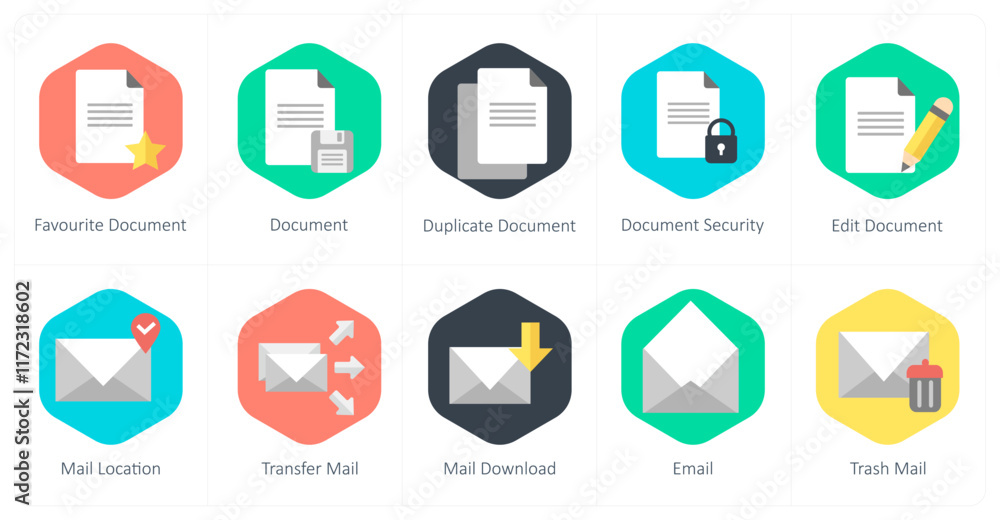 A set of 10 mix icons as favorite document, document, duplicate document A set of 10 mix icons as favorite document, document, duplicate document