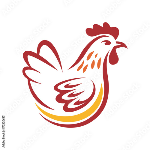 Stylized chicken logo with bold yellow and red colors