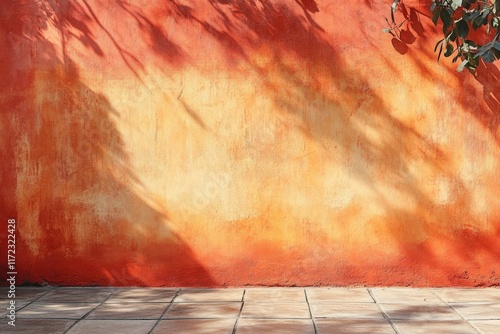 Weathered yellow wall with orange gradient and texture photo