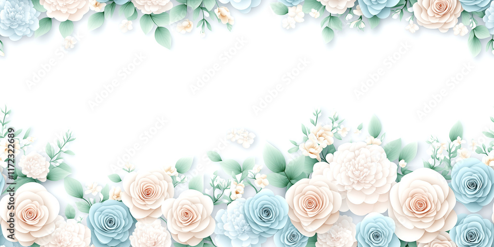 A white background with a blue and pink flower arrangement. The flowers are in the center of the image and are surrounded by a blue and white border A white background with a blue and pink flower arrangement. The flowers are in the center of the image and are surrounded by a blue and white border