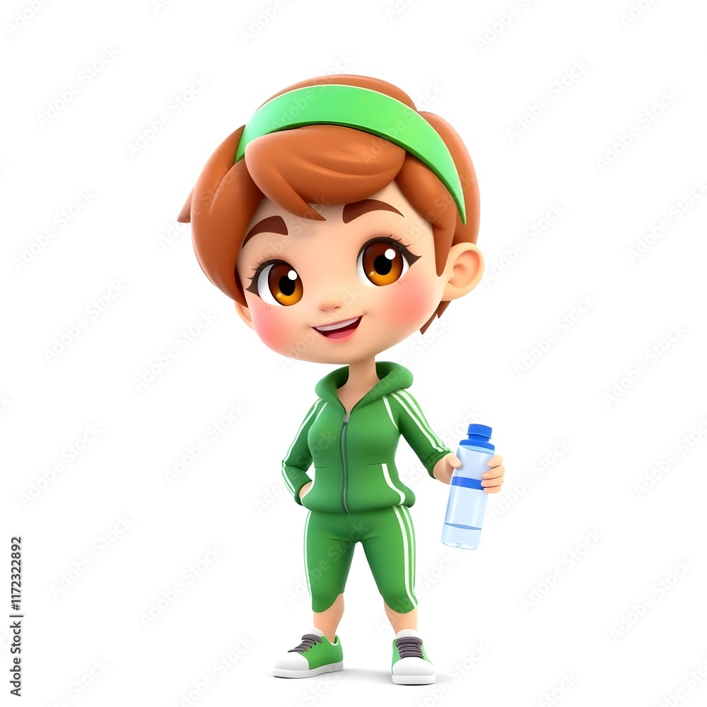Adorable 3D Render of a Happy Girl Athlete Holding a Water Bottle Ready for Fitness Fun Adorable 3D Render of a Happy Girl Athlete Holding a Water Bottle Ready for Fitness Fun