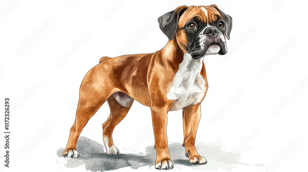 charming watercolor illustration of boxer dog, showcasing its playful nature and distinctive features charming watercolor illustration of boxer dog, showcasing its playful nature and distinctive features