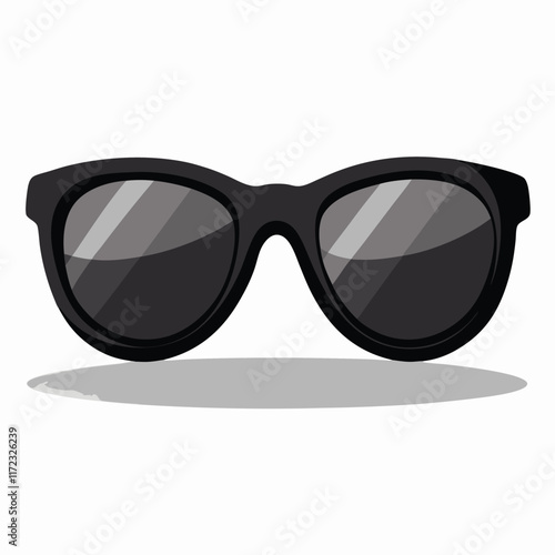 fashionable black sunglass on white background. Black glasses isolated with shadow for your design. Vector illustration.