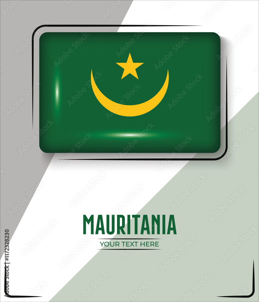 Flag of Mauritania isolated on White background with Text. Banner, Poster, vector, template, Mockup, Background, Social Media, Post, 3D.