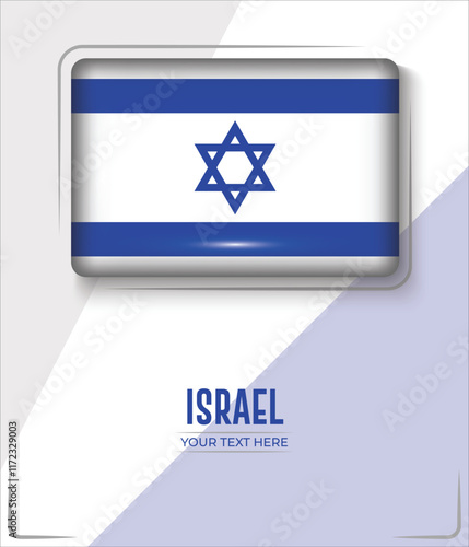 Flag of Israel isolated on White background with Text. Banner, Poster, vector, template, Mockup, Background, Social Media, Post, 3D.