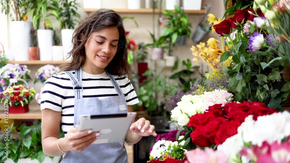 Video portrait of a beautiful, young florist working at her store Video portrait of a beautiful, young florist working at her store
