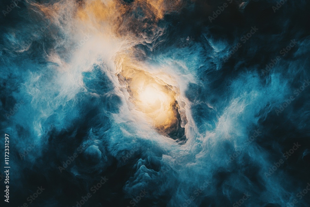 Vibrant Cosmic Clouds Swirl Around a Glowing Center in Deep Space Vibrant Cosmic Clouds Swirl Around a Glowing Center in Deep Space