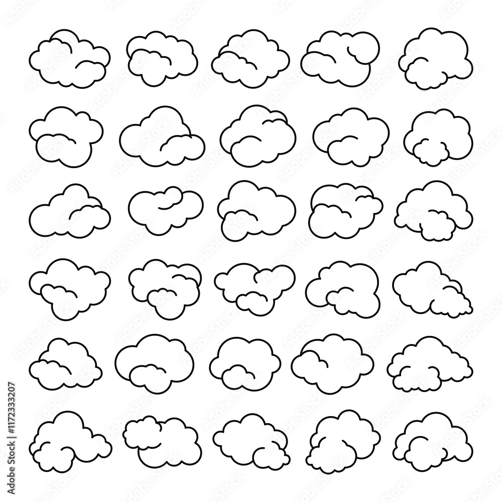 Set of cloud line art vector Set of cloud line art vector