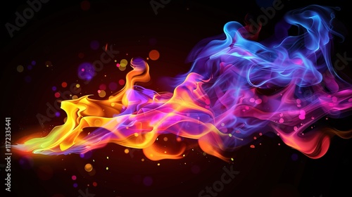 Color gradient with bright rich neon vivid glow like fire on hot metal, creating an eye-catching design for template use. Stunning visual effect achieved through the combination of colors and elements