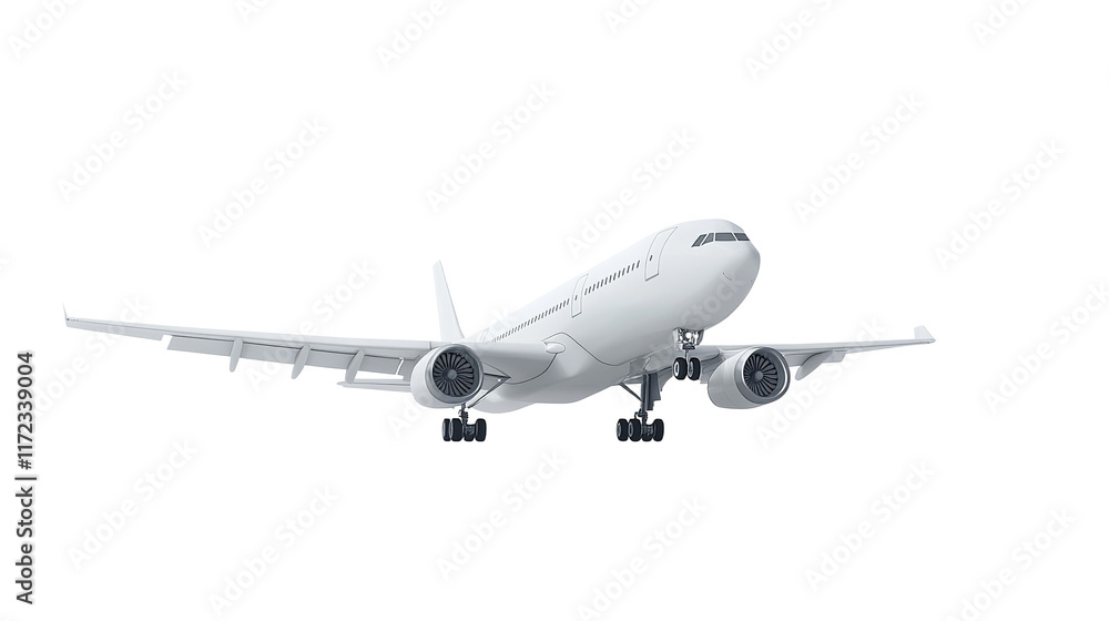 White commercial airplane in dynamic ascent isolated on white White commercial airplane in dynamic ascent isolated on white