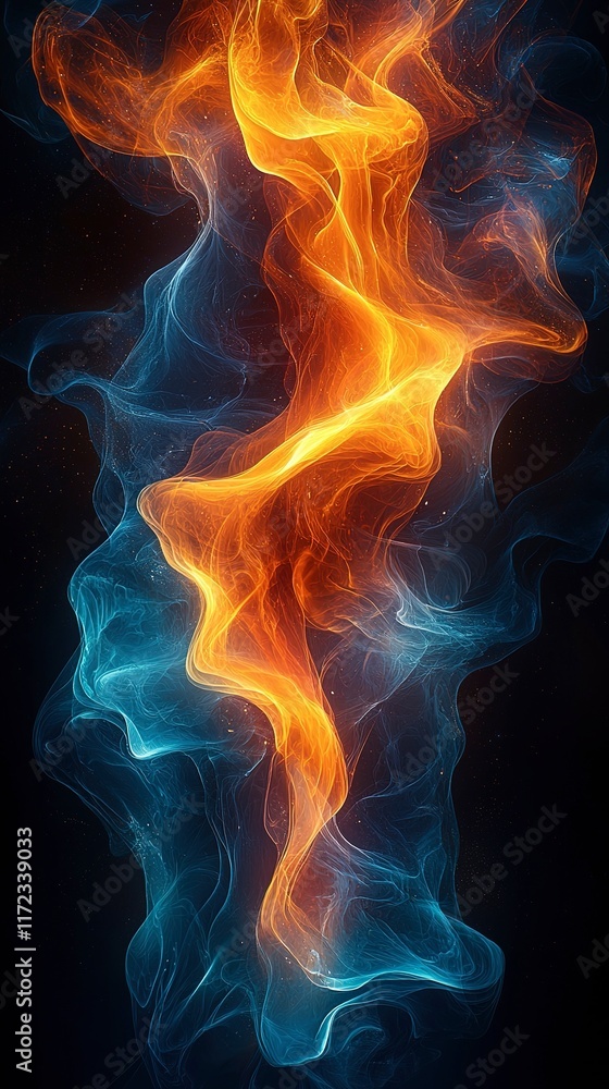 Abstract fiery and icy swirls dance in the dark Abstract fiery and icy swirls dance in the dark