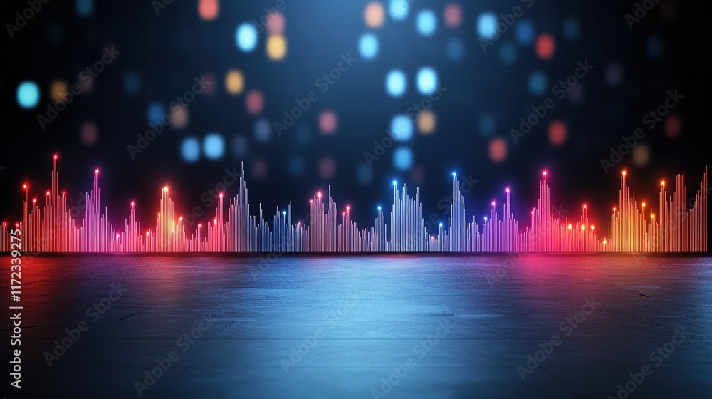 Obraz premium Colorful Sound Wave Visualization With Bokeh Background Effects