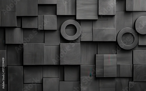 Fototapeta Naklejka Na Ścianę i Meble -  A monochromatic design with simple, flat layers of squares and circles.