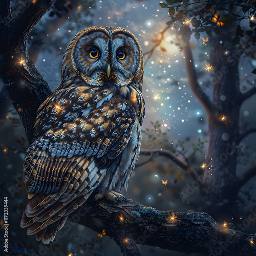 The Vigilant Night Guardian: An Owl's Silent Watch Over the Mystical Forest
