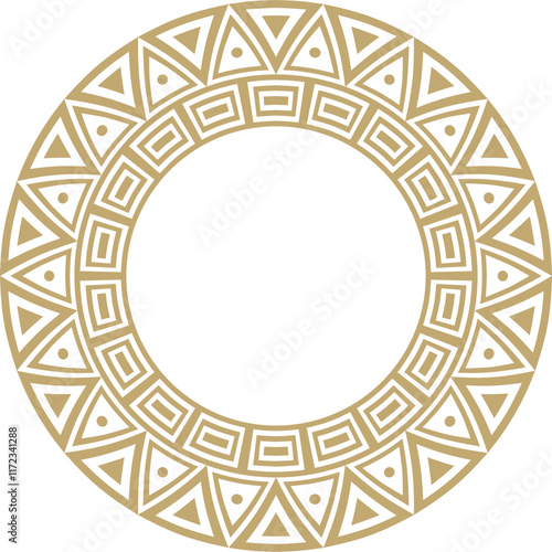 Native American vector round gold pattern. Geometric shapes in a circle. National ornament of the peoples of America, Maya, Aztecs, Inca