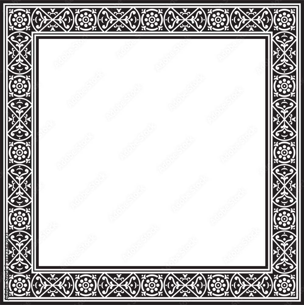 Vector square black monochrome border, frame, Pompeii. Rectangle Neopolitan ornament. Art of Ancient Rome. Template for stained glass Vector square black monochrome border, frame, Pompeii. Rectangle Neopolitan ornament. Art of Ancient Rome. Template for stained glass