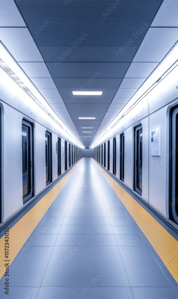 Fototapeta premium Modern subway corridor with bright lights and clean tiles in an urban transit system