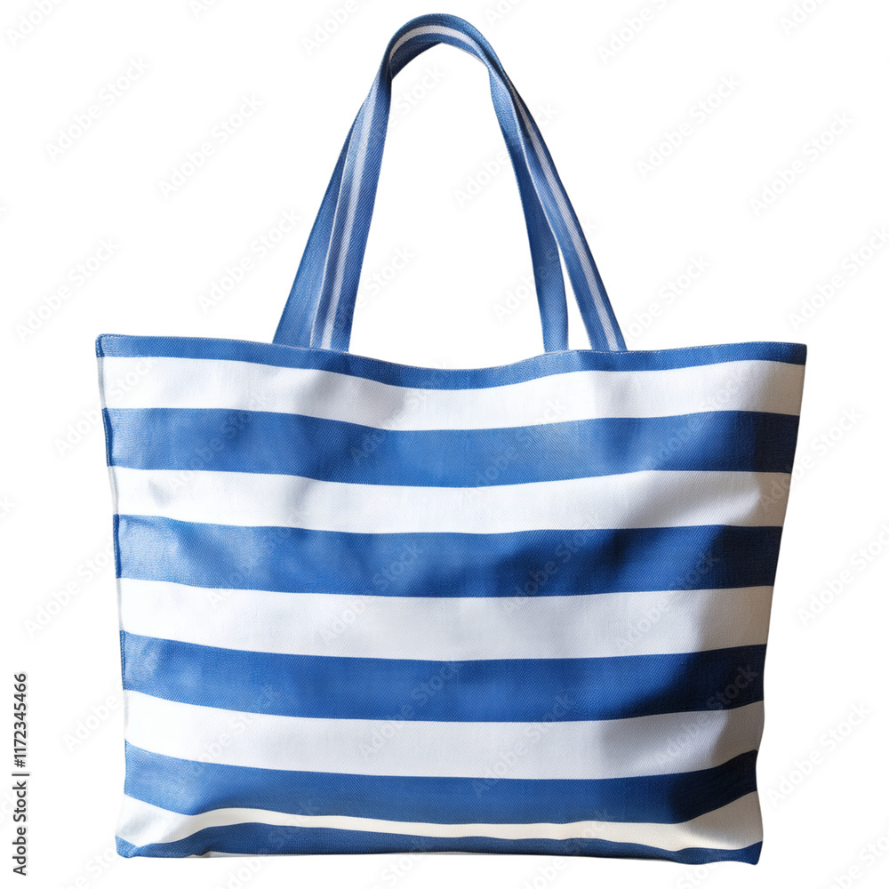 Fototapeta premium blue and white striped beach tote bag isolated on white transparent background