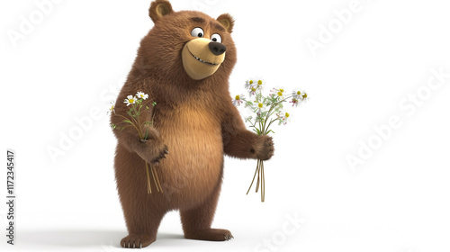 brown bear holding flower 
