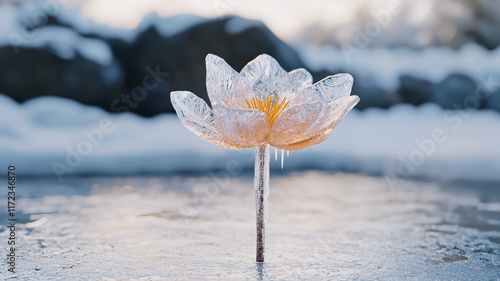 Frosted flower in a peaceful snow-covered landscape