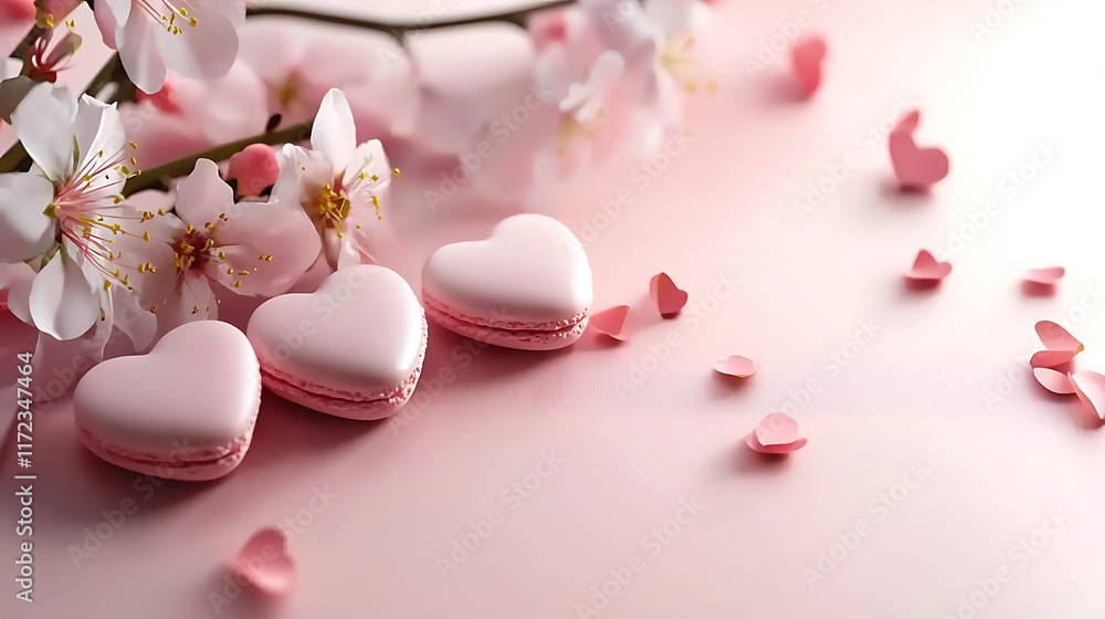 A pink background with three pink hearts and a pink flower. generated using AI A pink background with three pink hearts and a pink flower. generated using AI