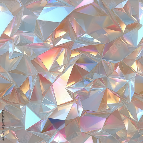 Silver Holographic Crystals Seamless Pattern