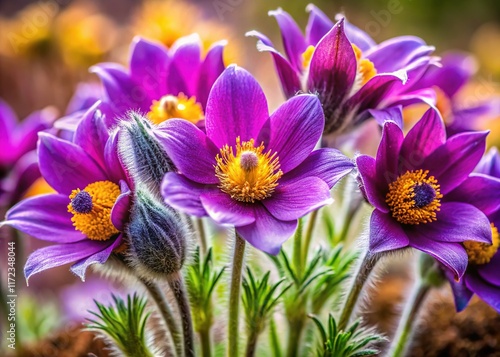 Close-up of Blooming Purple Pulsatilla Taurica Flower Buds - High-Resolution Stock Photo photo