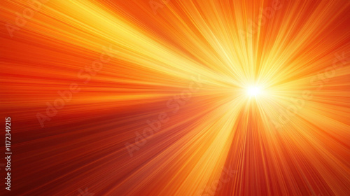 Bright orange light rays burst from center point, background for design projects