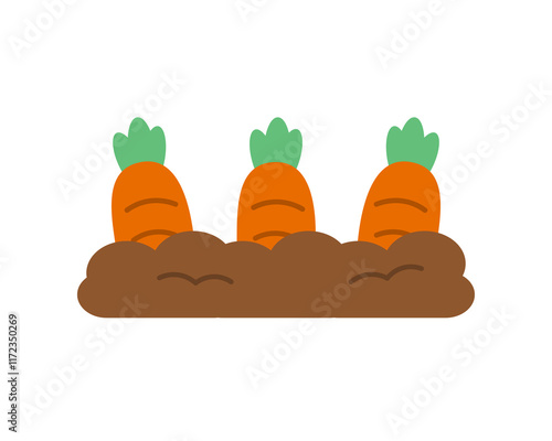 Carrot in soil. Gardening, farming, seedling, cultivation, vegetable, growth concepts. Flat vector design isolated illustration. photo