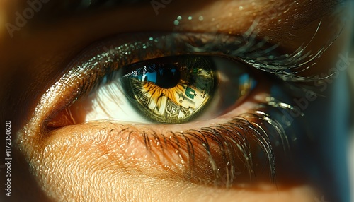 A striking concept image showing a persons eye with currency inside the iris, symbolizing the venal nature and the sellout attitude towards wealth photo