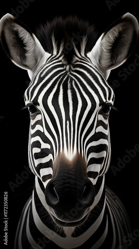 close shot of zebra head background, wallpaper for mobile, 9:16 ratio. Generative ai.