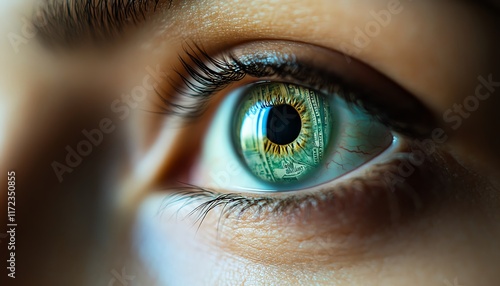 A striking concept image showing a persons eye with currency inside the iris, symbolizing the venal nature and the sellout attitude towards wealth photo