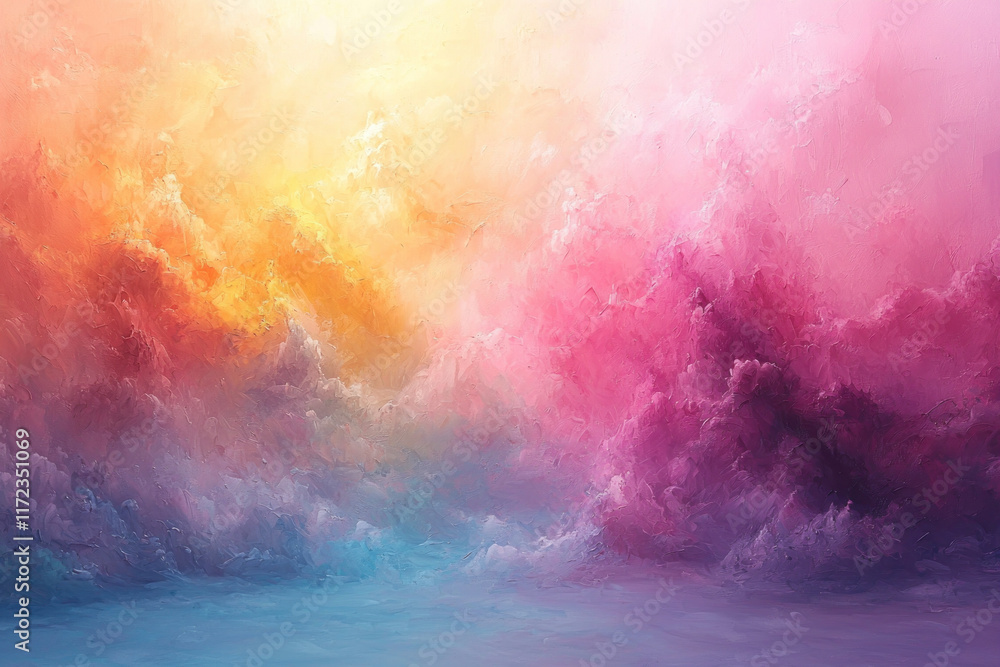 Fototapeta premium Colorful cloudscape at sunrise over tranquil sea, ethereal background