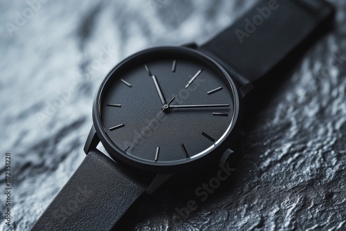 Wallpaper Mural Minimalist black wristwatch on a textured stone surface Torontodigital.ca