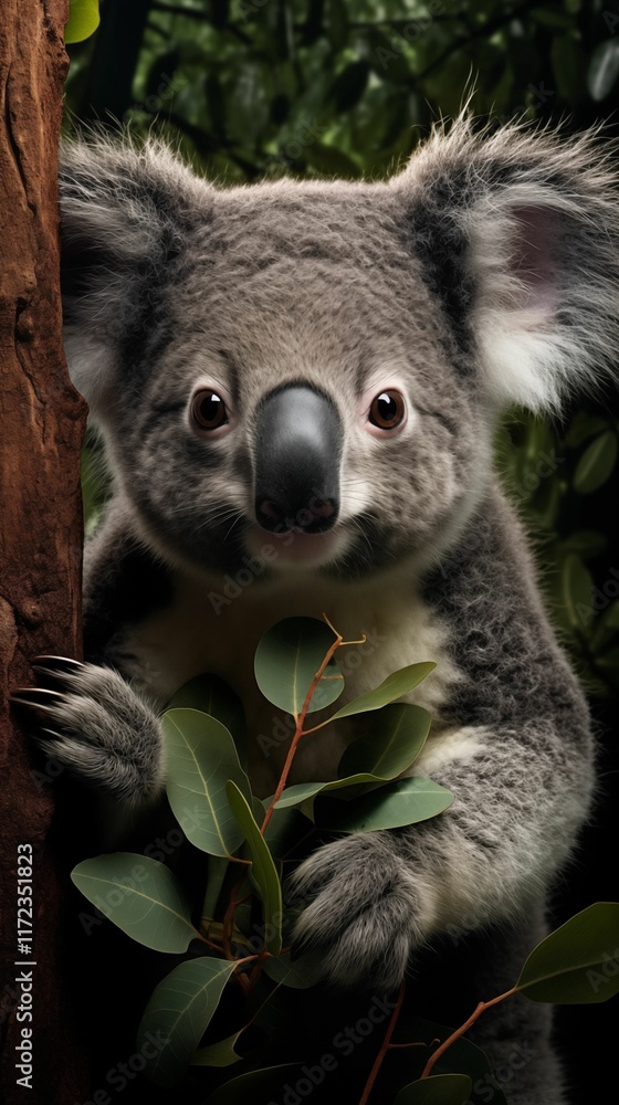 Naklejka premium close shot of koala head background, wallpaper for mobile, 9:16 ratio. Generative ai.