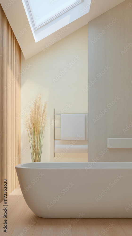 Modern bathroom design with skylight and minimalistic decor in a bright space Modern bathroom design with skylight and minimalistic decor in a bright space