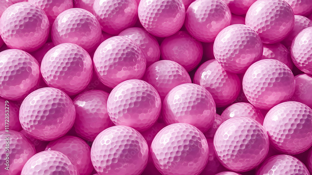 A close-up view of a seamless pattern of glossy pink golf balls arranged on a bright pink background. A modern and playful composition ideal for sports, design, and abstract themes. A close-up view of a seamless pattern of glossy pink golf balls arranged on a bright pink background. A modern and playful composition ideal for sports, design, and abstract themes.