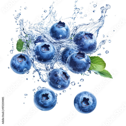 blueberries floating isolated on white transparent background