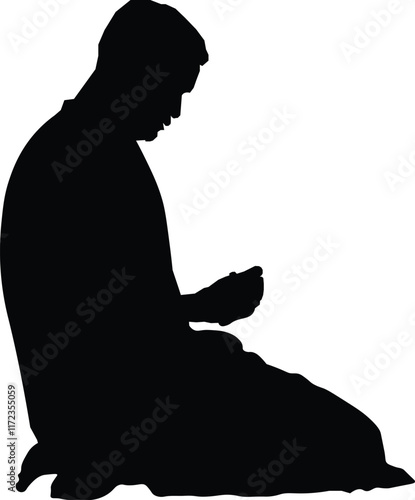 the silhouette illustration of muslim is praying 