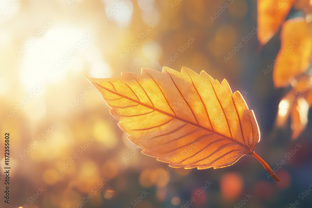 A vibrant autumn scene featuring a golden-yellow leaf bathed in soft, warm sunlight. A vibrant autumn scene featuring a golden-yellow leaf bathed in soft, warm sunlight.