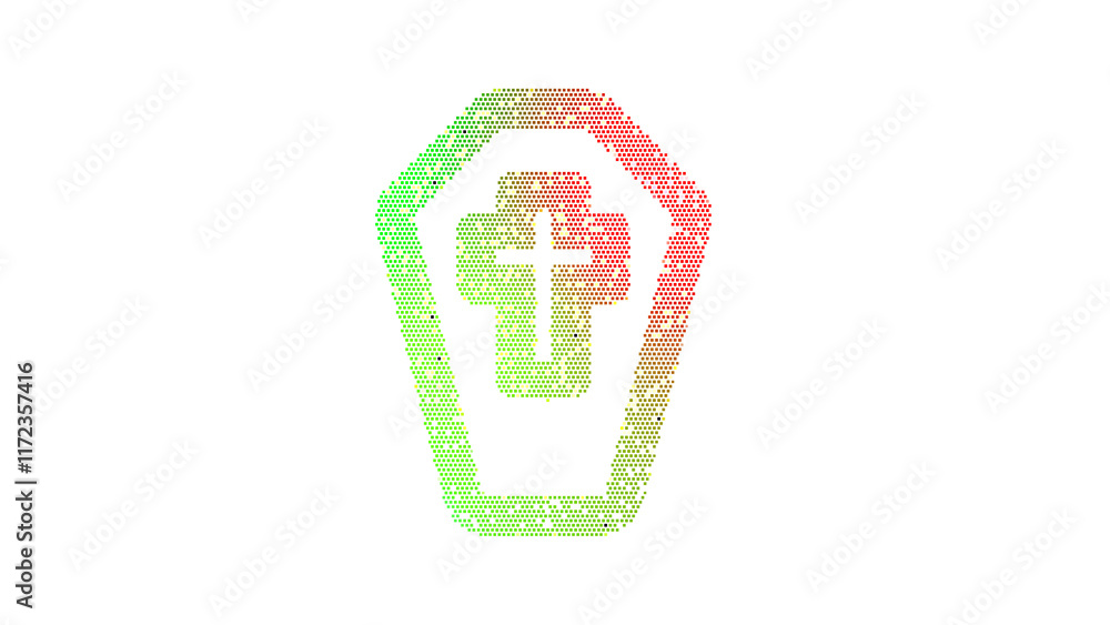 Icon coffin cross is made up of LED square shapes. There are bright diodes and there are black dead diodes Icon coffin cross is made up of LED square shapes. There are bright diodes and there are black dead diodes