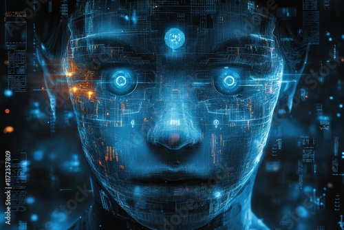 Wallpaper Mural Futuristic digital portrait cyber environment holographic effects human-ai interaction close-up view concept art for technology Torontodigital.ca