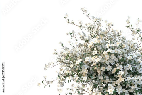 Animated flowering shrubs of Leucophyllum with detailed textures and realistic wind effects, isolated on white. photo